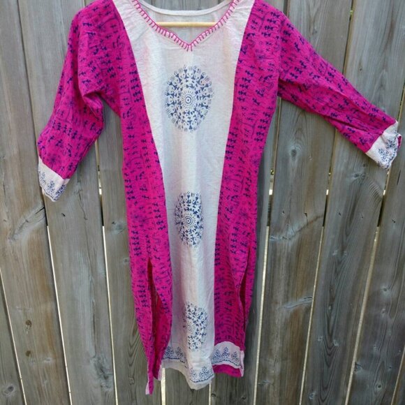 Vintage Hippy Top Block Print Tunic Shirt Music 34" Bust - Picture 3 of 9